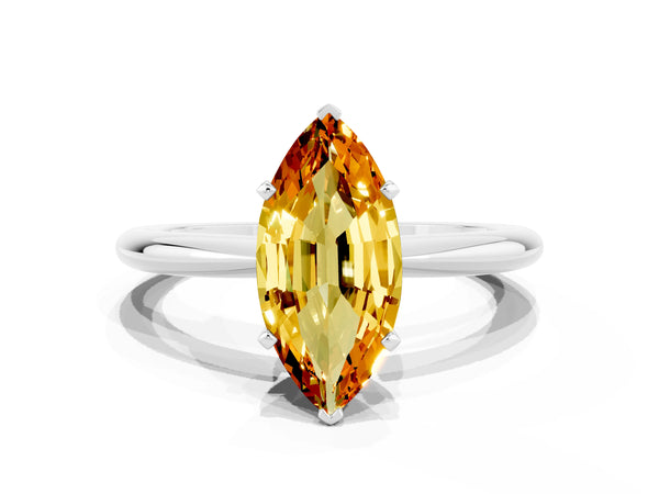 White gold Marquise Cut Citrine Solitaire Ring with Six-Prong Setting and Classic Band