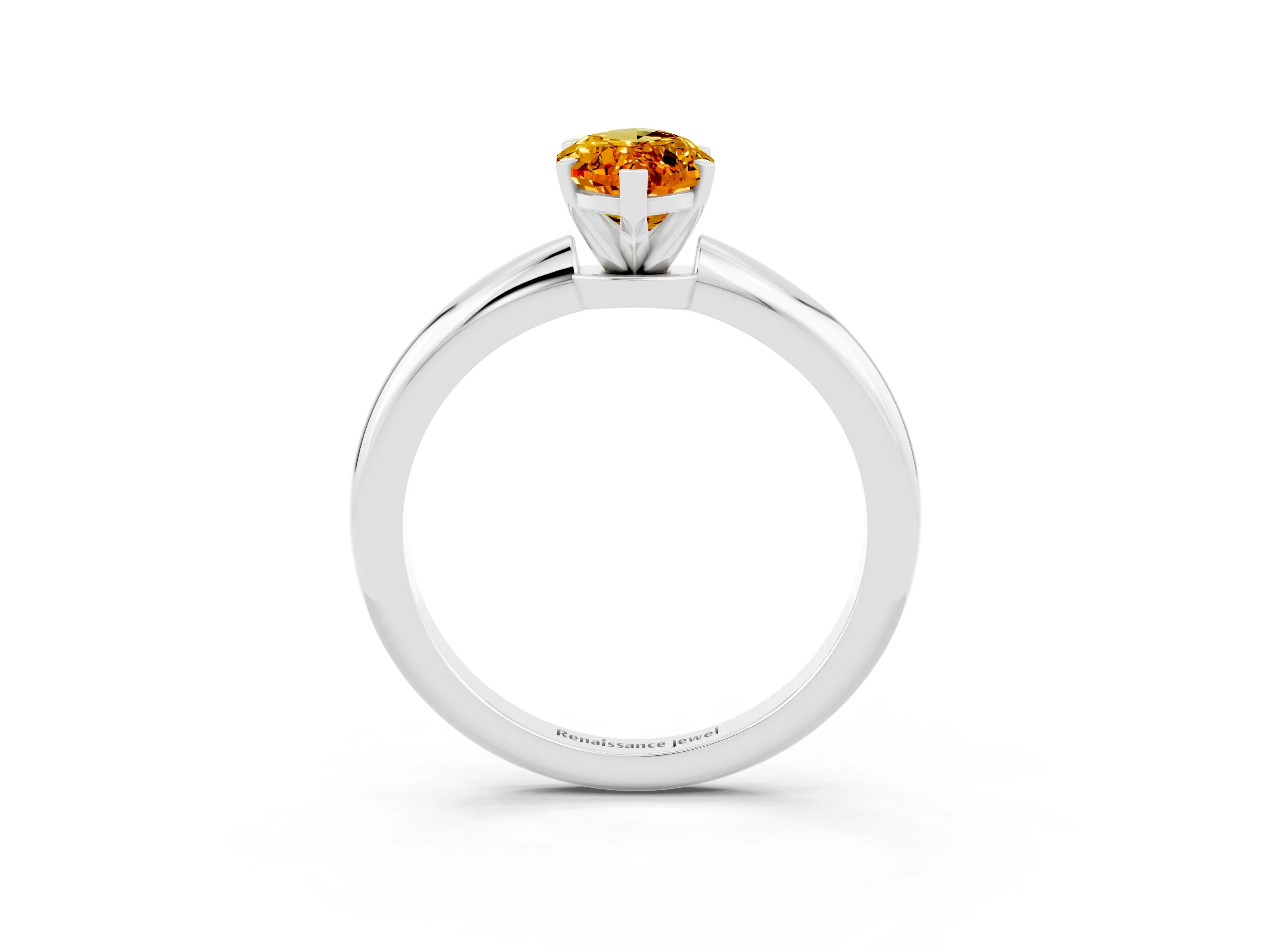 White gold Marquise Cut Citrine Solitaire Ring with Six-Prong Setting and Classic Band_15