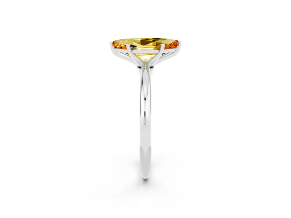 Platinum Marquise Cut Citrine Solitaire Ring with Six-Prong Setting and Classic Band