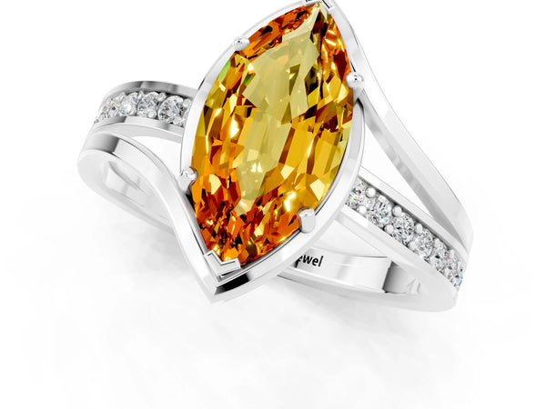 Silver Marquise Cut Citrine Solitaire Ring with Split Shank and Prong Setting