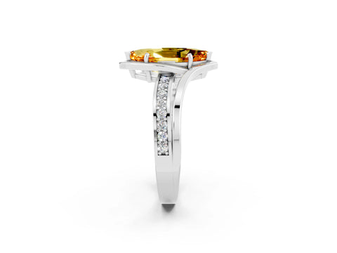 White gold Marquise Cut Citrine Solitaire Ring with Split Shank and Prong Setting_2