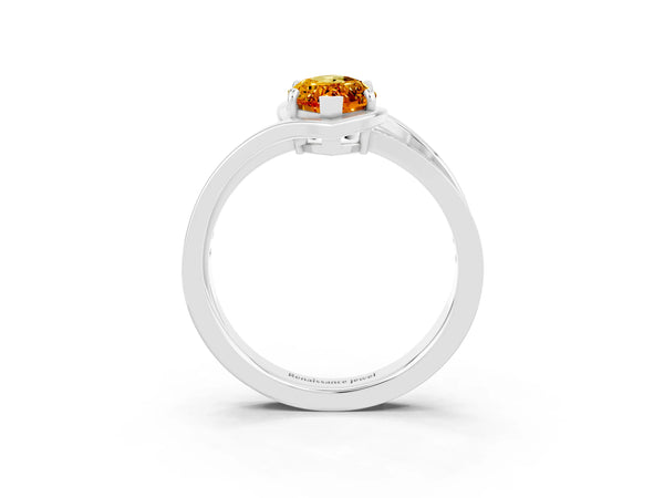Platinum Marquise Cut Citrine Solitaire Ring with Split Shank and Prong Setting