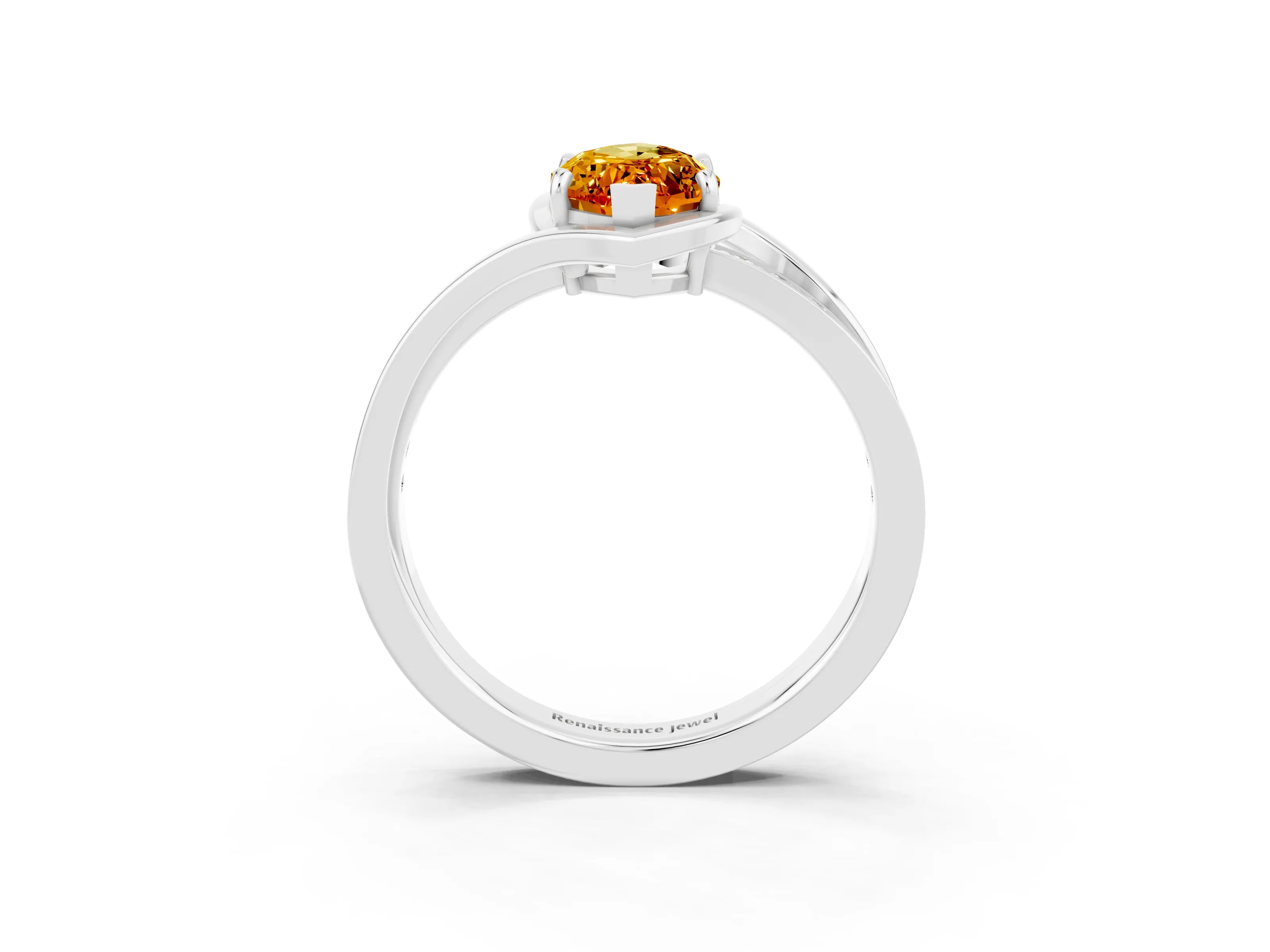 White gold Marquise Cut Citrine Solitaire Ring with Split Shank and Prong Setting_3