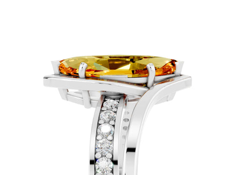 White gold Marquise Cut Citrine Solitaire Ring with Split Shank and Prong Setting_5