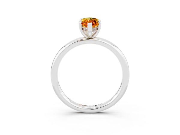 White gold Marquise Cut Citrine Solitaire Ring with Thin Band and Four-Prong Setting