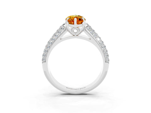 White gold Marquise Cut Citrine Solitaire Ring with Three-Row Pavé Band and Four-Prong Setting_15