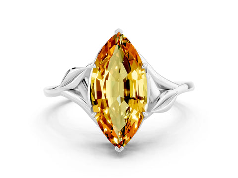 White gold Marquise Cut Citrine Solitaire Ring with Twist Band and Four-Prong Setting_12
