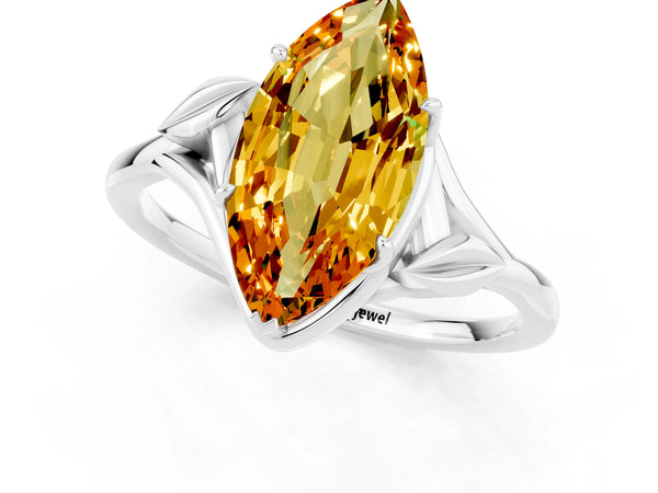Platinum Marquise Cut Citrine Solitaire Ring with Twist Band and Four-Prong Setting