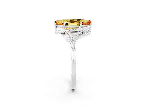 Platinum Marquise Cut Citrine Solitaire Ring with Twist Band and Four-Prong Setting