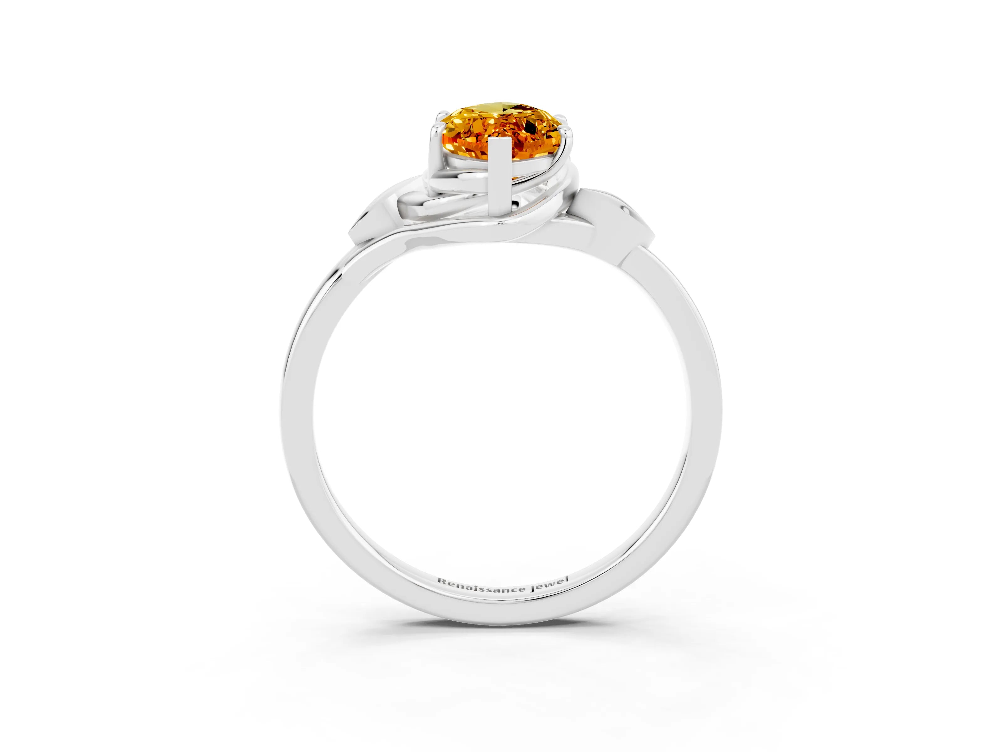 White gold Marquise Cut Citrine Solitaire Ring with Twist Band and Four-Prong Setting_15