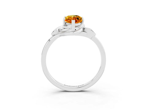 White gold Marquise Cut Citrine Solitaire Ring with Twist Band and Four-Prong Setting_15