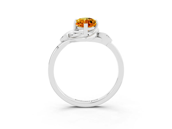 White gold Marquise Cut Citrine Solitaire Ring with Twist Band and Four-Prong Setting