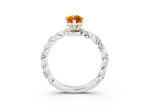 White gold Marquise Cut Citrine Solitaire Ring with Twisted Band and Pavé Accents_3