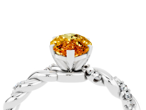 White gold Marquise Cut Citrine Solitaire Ring with Twisted Band and Pavé Accents_4
