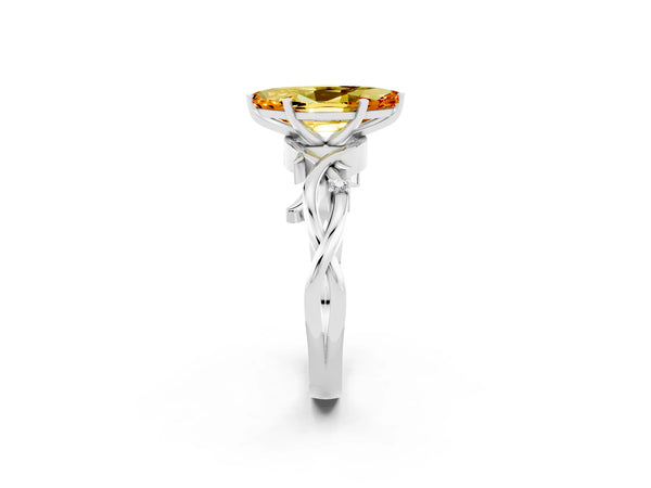 White gold Marquise Cut Citrine Solitaire Ring with Twisted Band and Prong Setting