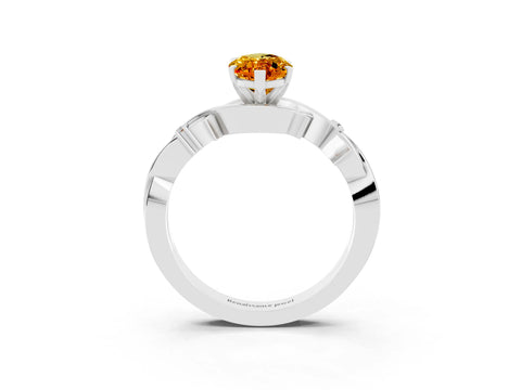 White gold Marquise Cut Citrine Solitaire Ring with Twisted Band and Prong Setting_3