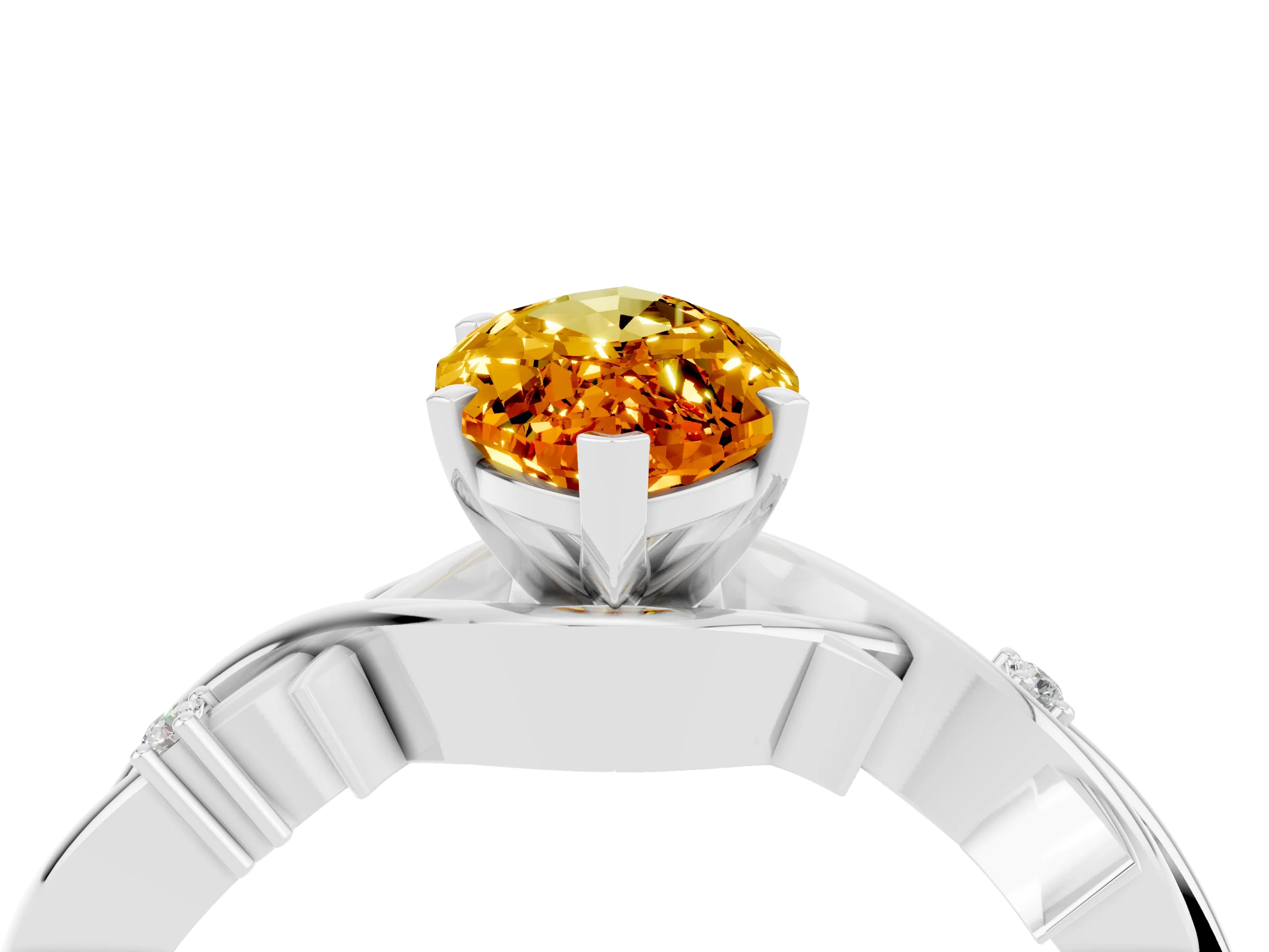 White gold Marquise Cut Citrine Solitaire Ring with Twisted Band and Prong Setting_4