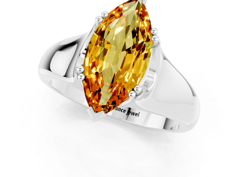 White gold Marquise Cut Citrine Solitaire Ring with Wide Band and Prong Setting_1