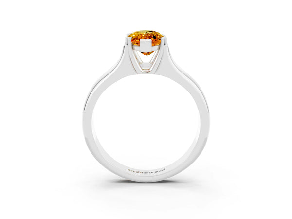 Platinum Marquise Cut Citrine Solitaire Ring with Wide Band and Prong Setting