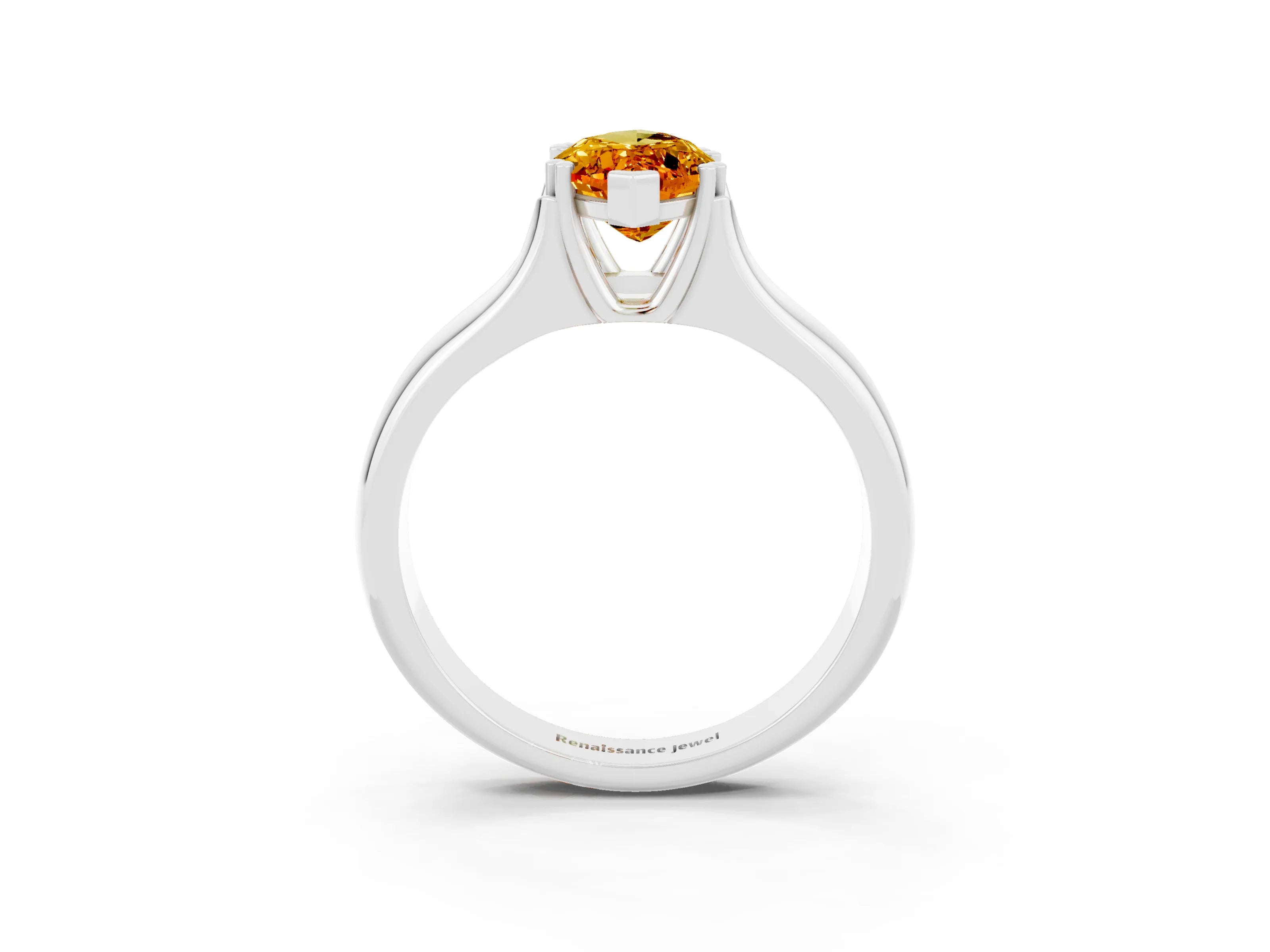 White gold Marquise Cut Citrine Solitaire Ring with Wide Band and Prong Setting_3