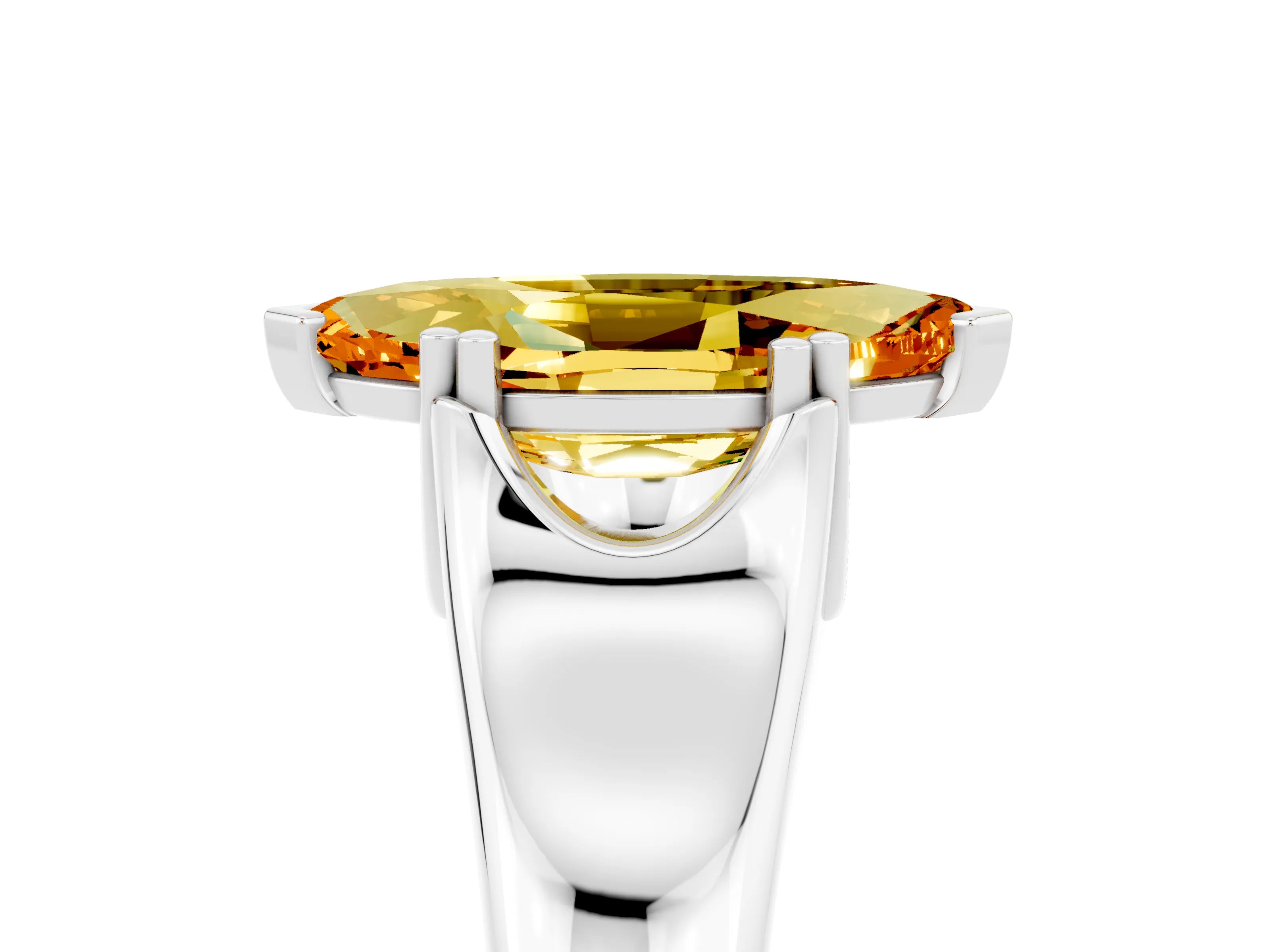 White gold Marquise Cut Citrine Solitaire Ring with Wide Band and Prong Setting_5