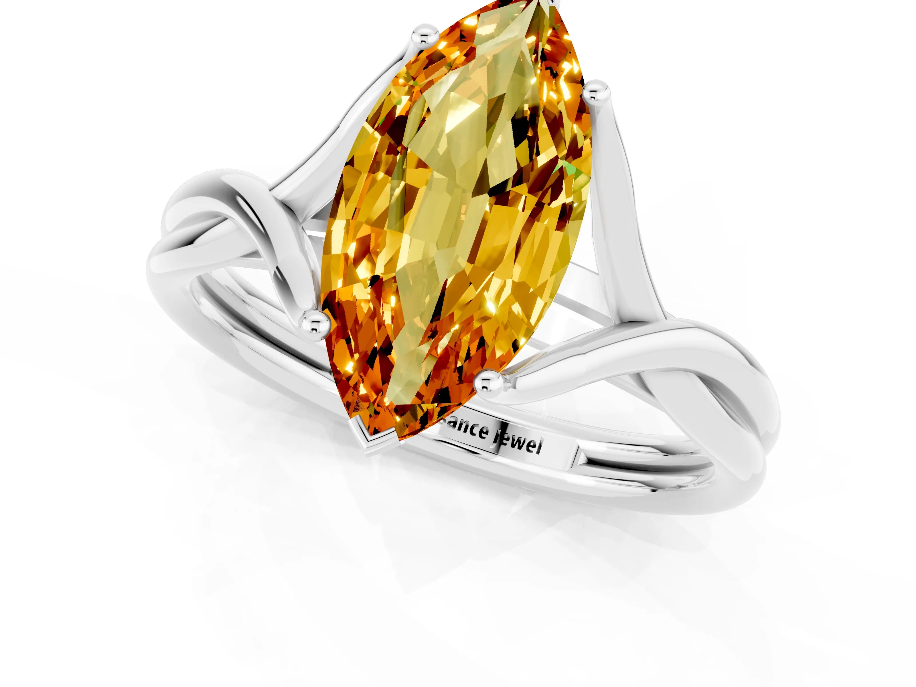White gold Marquise Cut Citrine   Solitaire Twist Band Prong Setting Ring_13