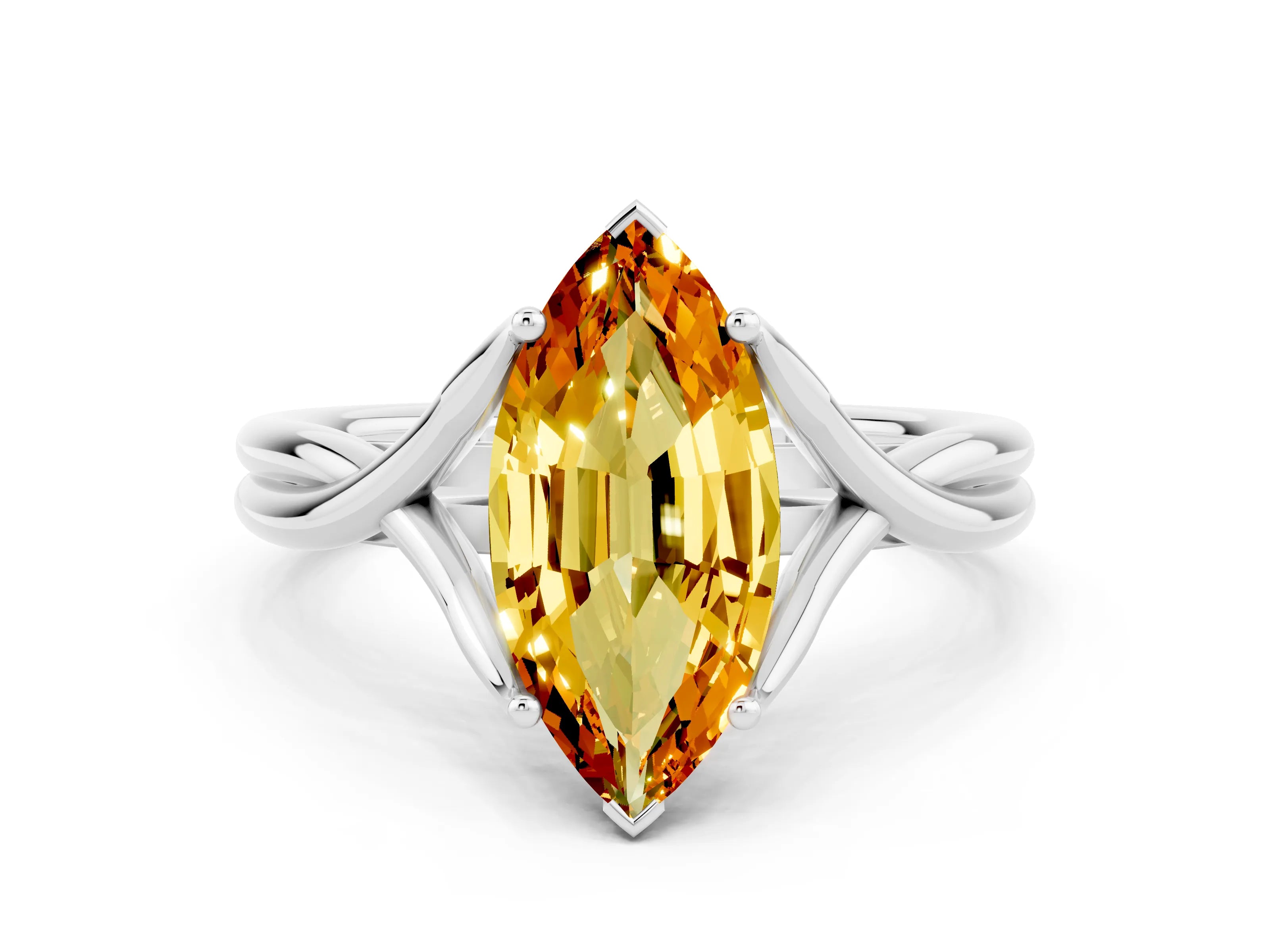 White gold Marquise Cut Citrine Solitaire Twist Band Prong Setting Ring_36