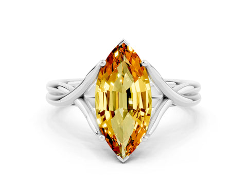 White gold Marquise Cut Citrine Solitaire Twist Band Prong Setting Ring_36