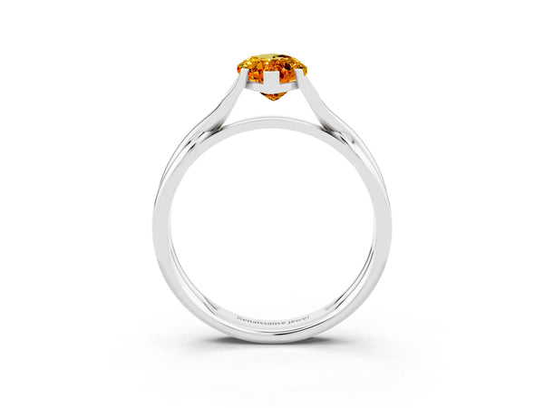 Platinum Marquise Cut Citrine Solitaire Twist Band Prong Setting Ring