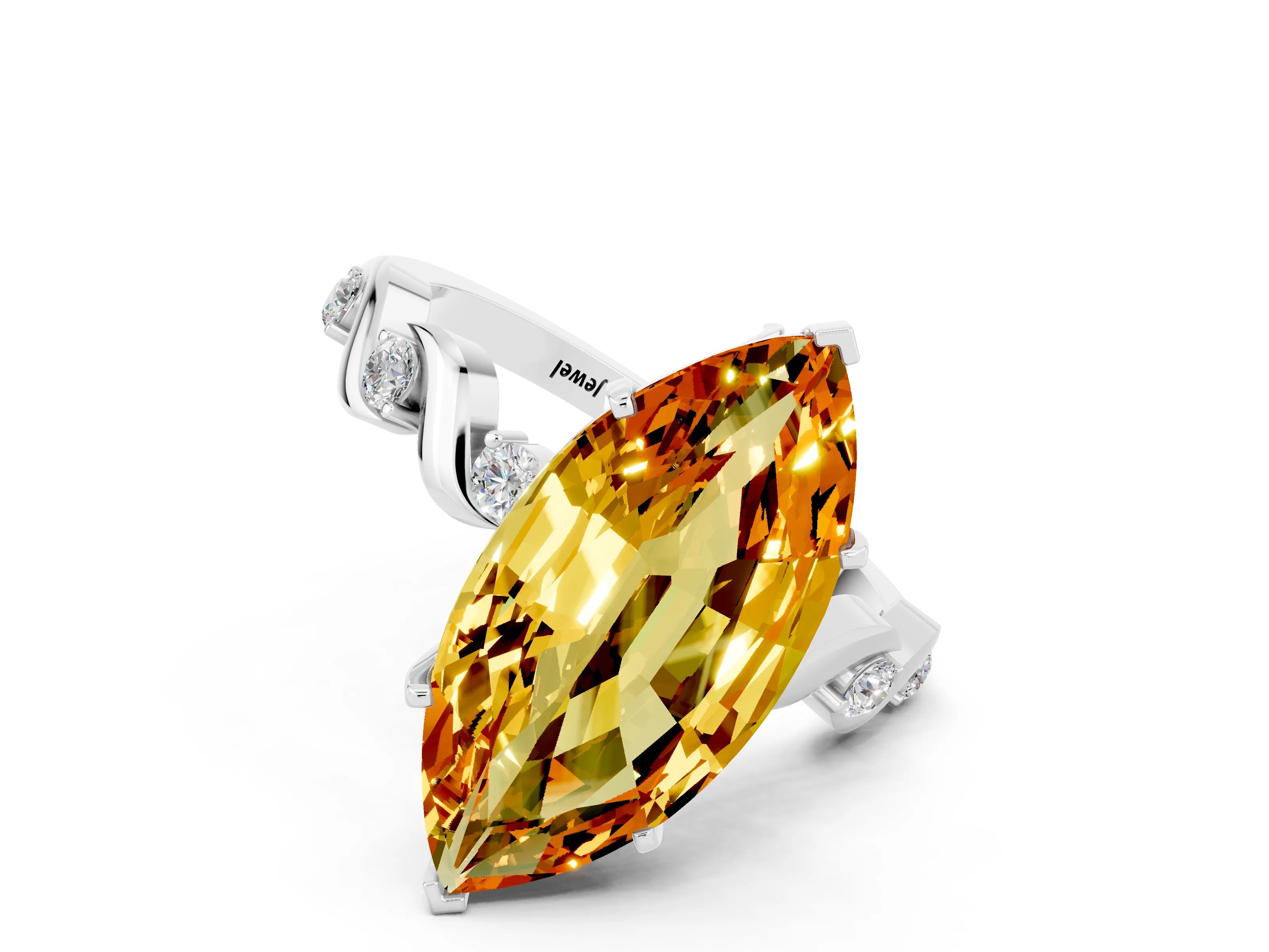 White gold Marquise Cut Citrine Solitaire Twisted Band with Round  Accents and Prong Setting_12