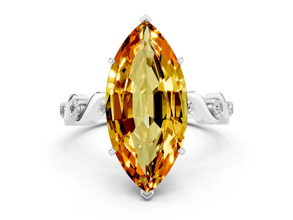 White gold Marquise Cut Citrine Solitaire Twisted Band with Round  Accents and Prong Setting