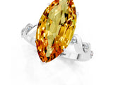 White gold Marquise Cut Citrine Solitaire Twisted Band with Round  Accents and Prong Setting_13