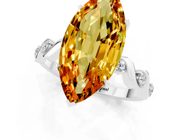 Platinum Marquise Cut Citrine Solitaire Twisted Band with Round  Accents and Prong Setting