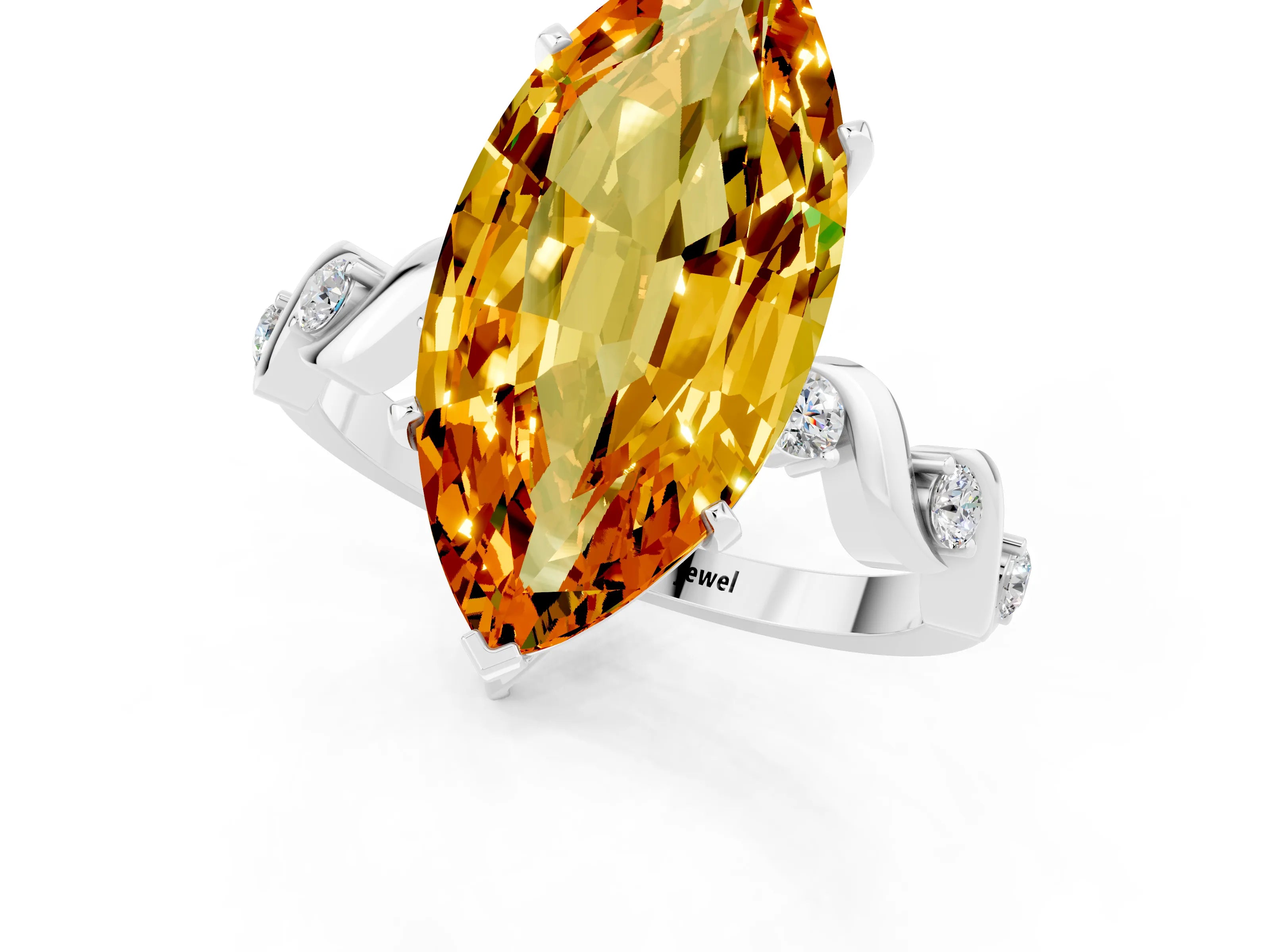 White gold Marquise Cut Citrine Solitaire Twisted Band with Round  Accents and Prong Setting_13