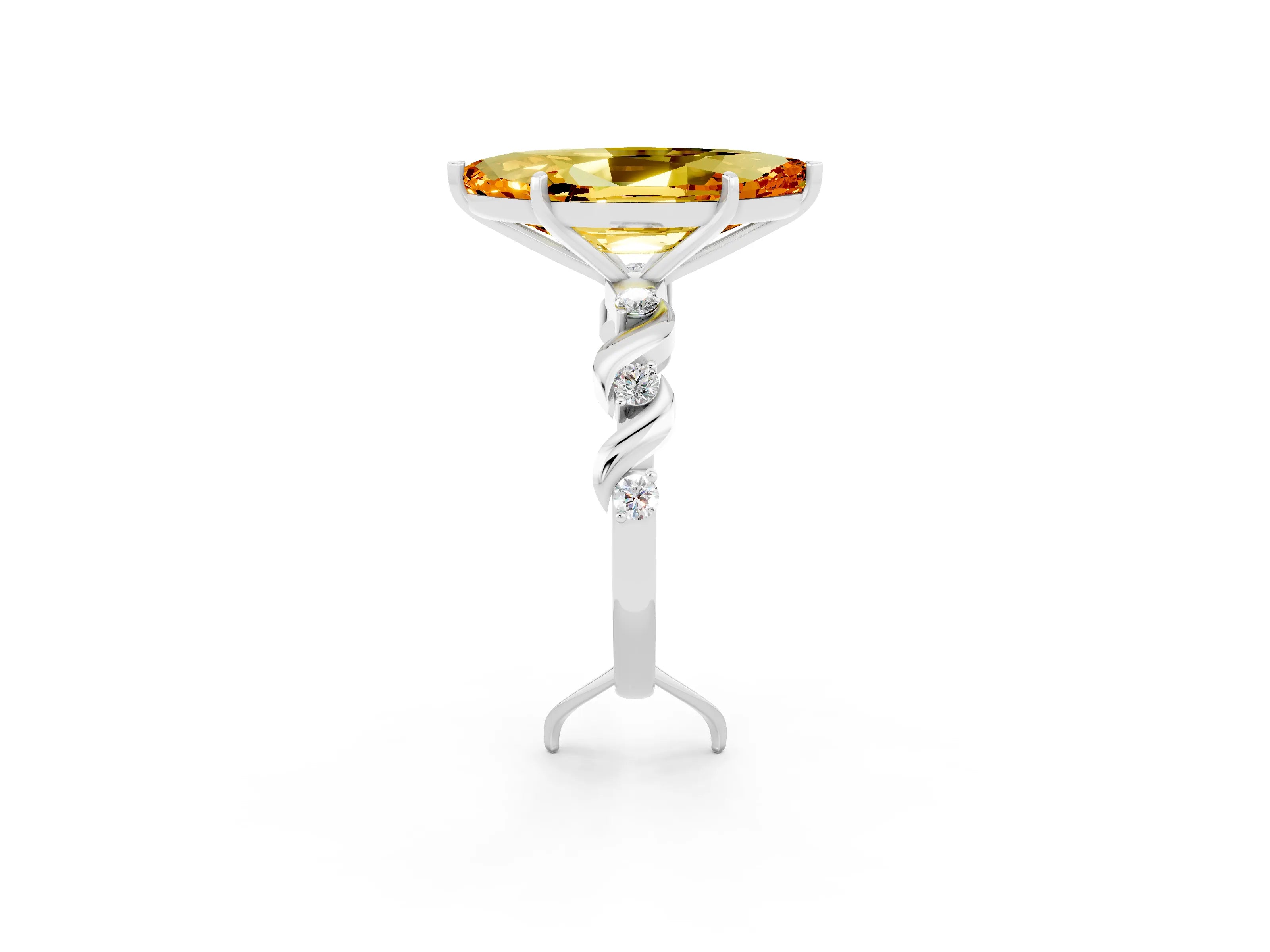 White gold Marquise Cut Citrine Solitaire Twisted Band with Round  Accents and Prong Setting_14