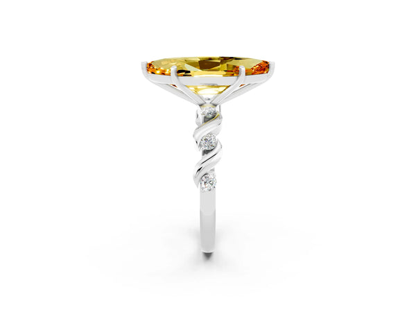 Silver Marquise Cut Citrine Solitaire Twisted Band with Round  Accents and Prong Setting
