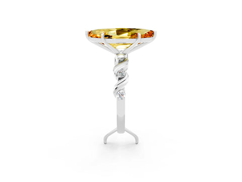White gold Marquise Cut Citrine Solitaire Twisted Band with Round  Accents and Prong Setting_14