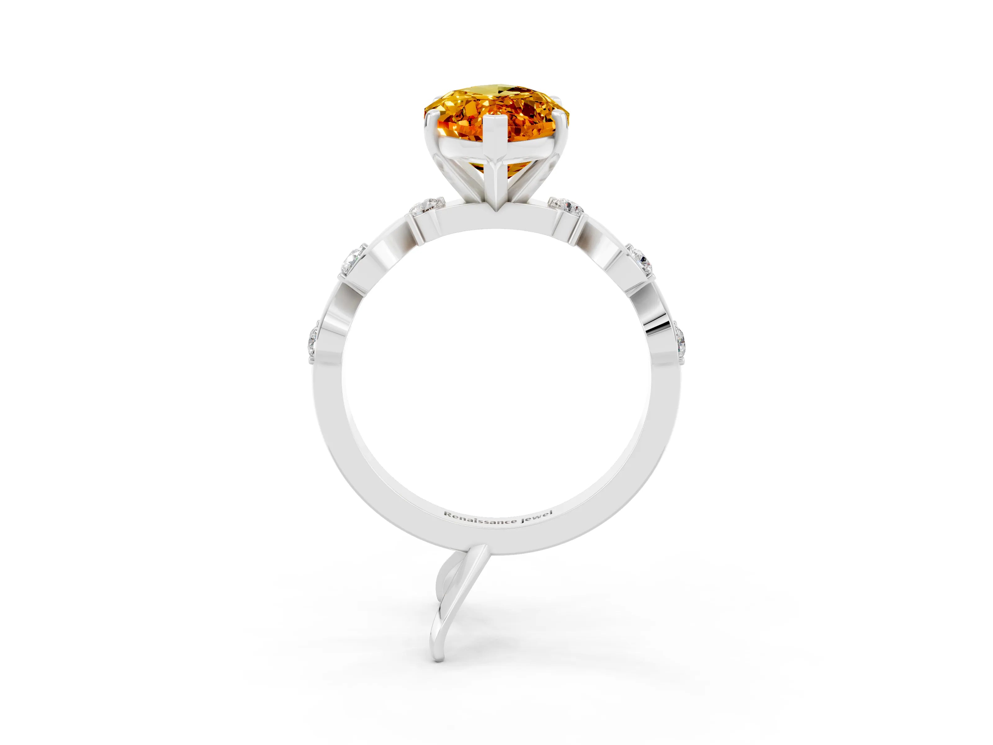 White gold Marquise Cut Citrine Solitaire Twisted Band with Round  Accents and Prong Setting_15