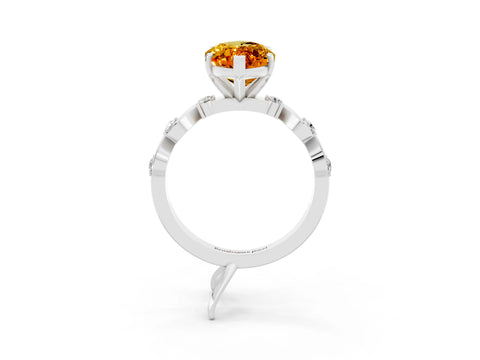 White gold Marquise Cut Citrine Solitaire Twisted Band with Round  Accents and Prong Setting_15