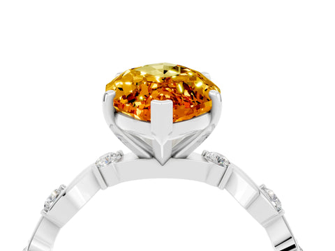 White gold Marquise Cut Citrine Solitaire Twisted Band with Round  Accents and Prong Setting_16