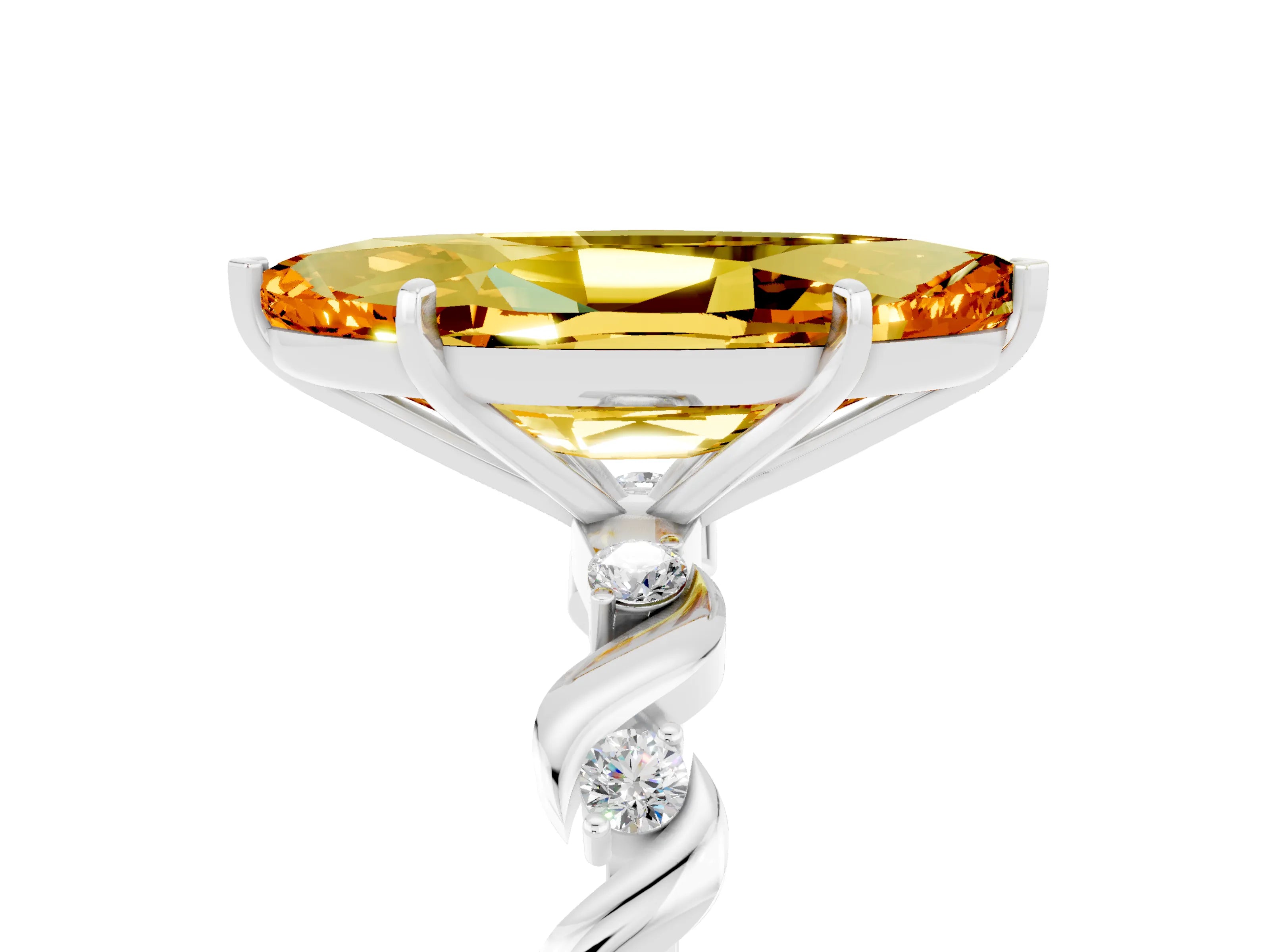 White gold Marquise Cut Citrine Solitaire Twisted Band with Round  Accents and Prong Setting_17