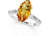 White gold Marquise Cut Citrine Solitaire with Side Baguettes and Channel Set Band_1