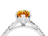 White gold Marquise Cut Citrine Solitaire with Side Baguettes and Channel Set Band_4