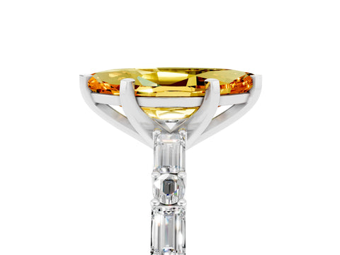 White gold Marquise Cut Citrine Solitaire with Side Baguettes and Channel Set Band_5