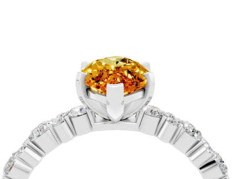 White gold Marquise Cut Citrine Solitaire with Side Stones, Pave Band, Four-Prong Setting_16
