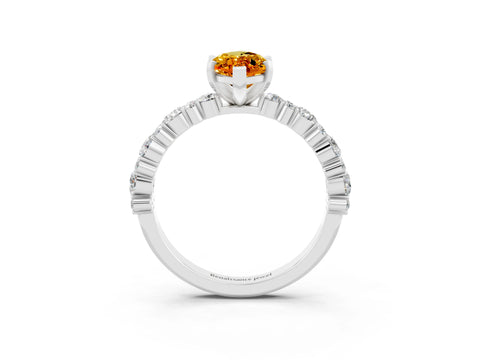 White gold Marquise Cut Citrine Solitaire with Side Stones, Pave Band, Four-Prong Setting_39