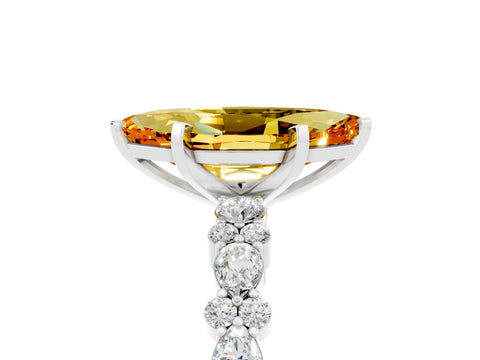 White gold Marquise Cut Citrine Solitaire with Side Stones, Pave Band, Four-Prong Setting_41