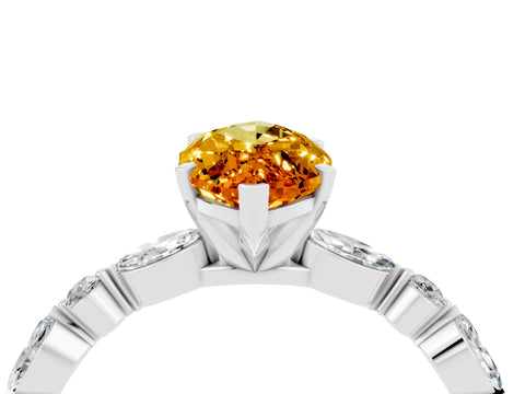 White gold Marquise Cut Citrine Solitaire with Side Stones on a Pavé Band and Four-Prong Setting_4