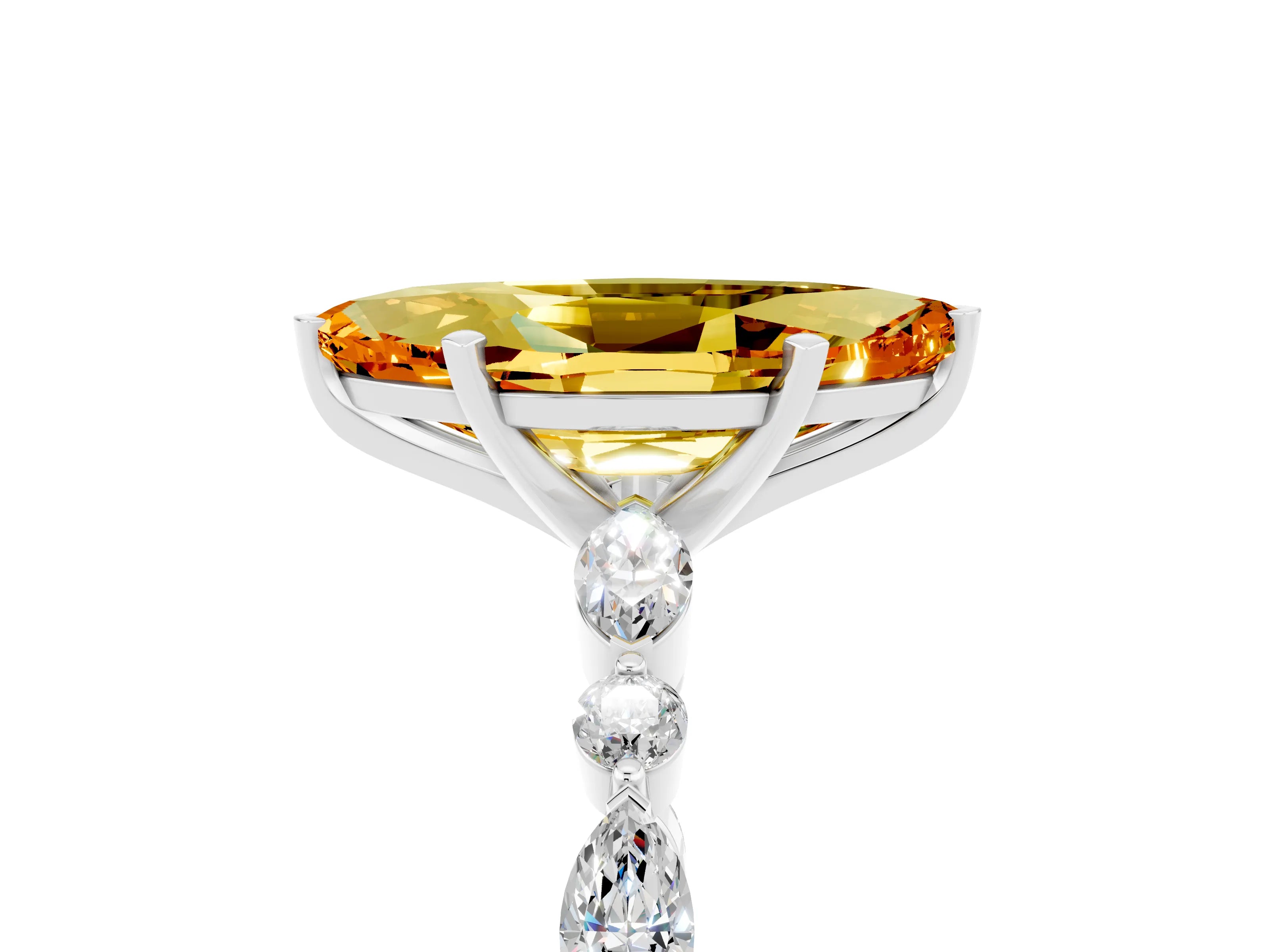 White gold Marquise Cut Citrine Solitaire with Side Stones on a Pavé Band and Four-Prong Setting_5