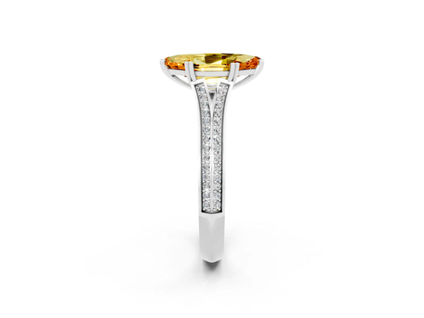 Platinum Marquise Cut Citrine Split Shank Engagement Ring with Pavé Band